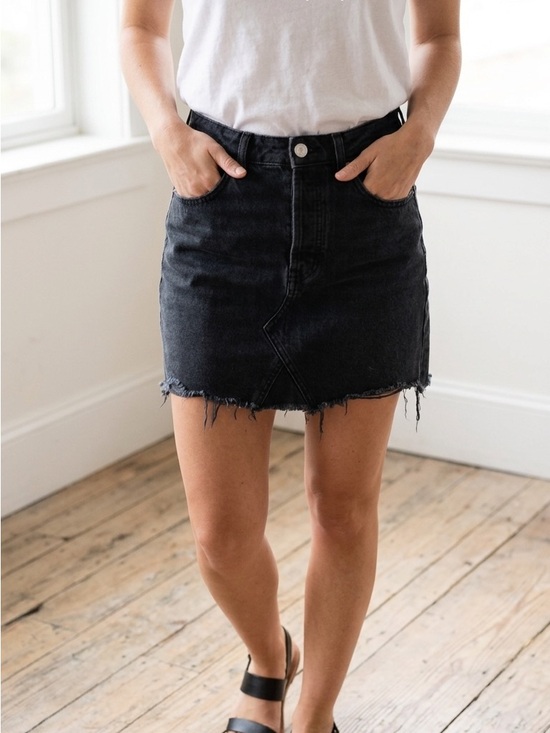 Zara Dresses & Skirts - Zara Black Distressed Denim Mini Skirt - US size 2